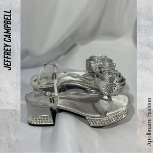 JEFFREY CAMPBELL TRENDSETTER SLINGBACK PLATFORM SANDALS IN SATIN SILVER SIZE 7